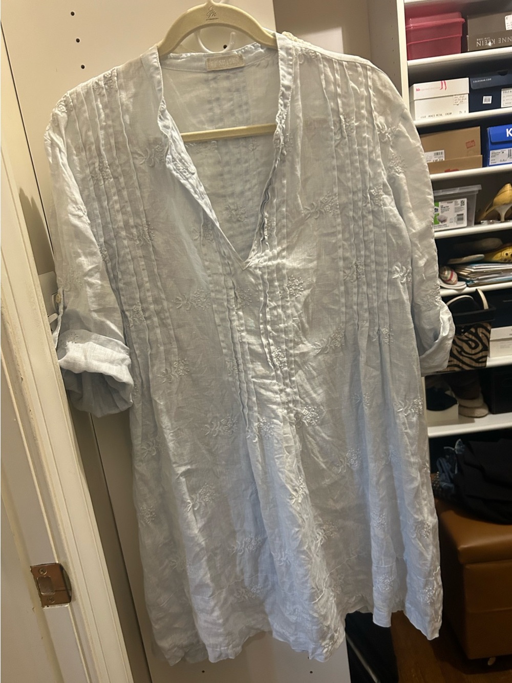 CpShades, Light Blue Embroidered Women”s  Dress, M